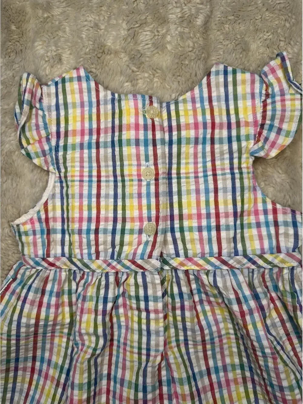 OshKosh Girl's multicolored plaid seeksucker dress Size 18M rainbow cottagecore